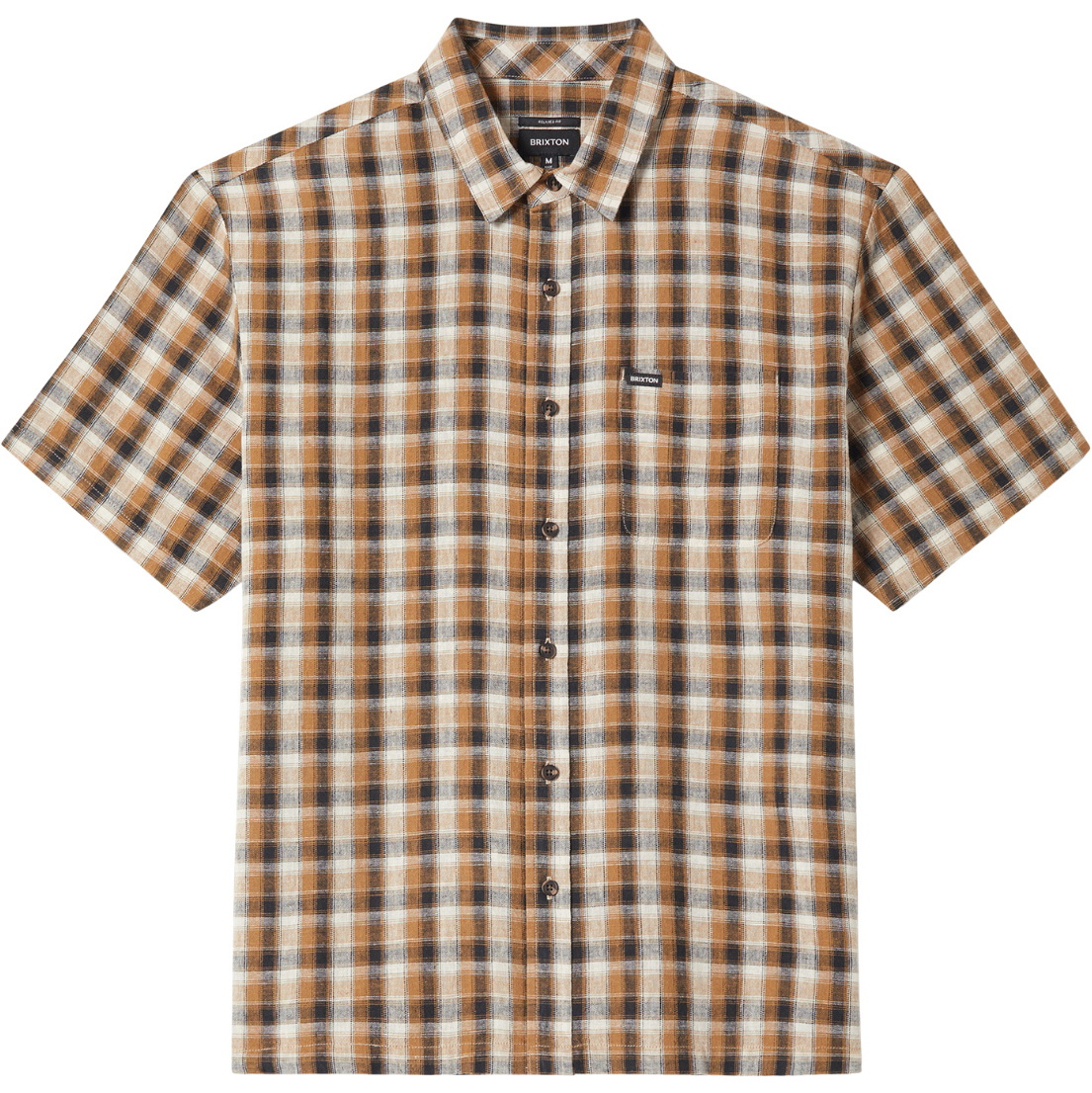 2026 Brixton Mens Cru Linen Blend Plaid Shirt 01508-BKTBP - Black / Tobacco Plaid